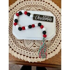 Merry Christmas Beaded Garland: Farmhouse Tiered Tray Decor